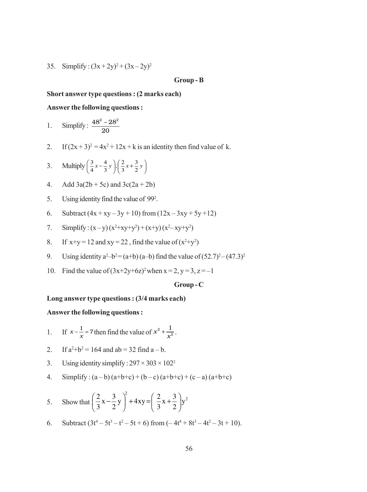 Tripura Board Class 8 Math English Version Workbooks - Page 56