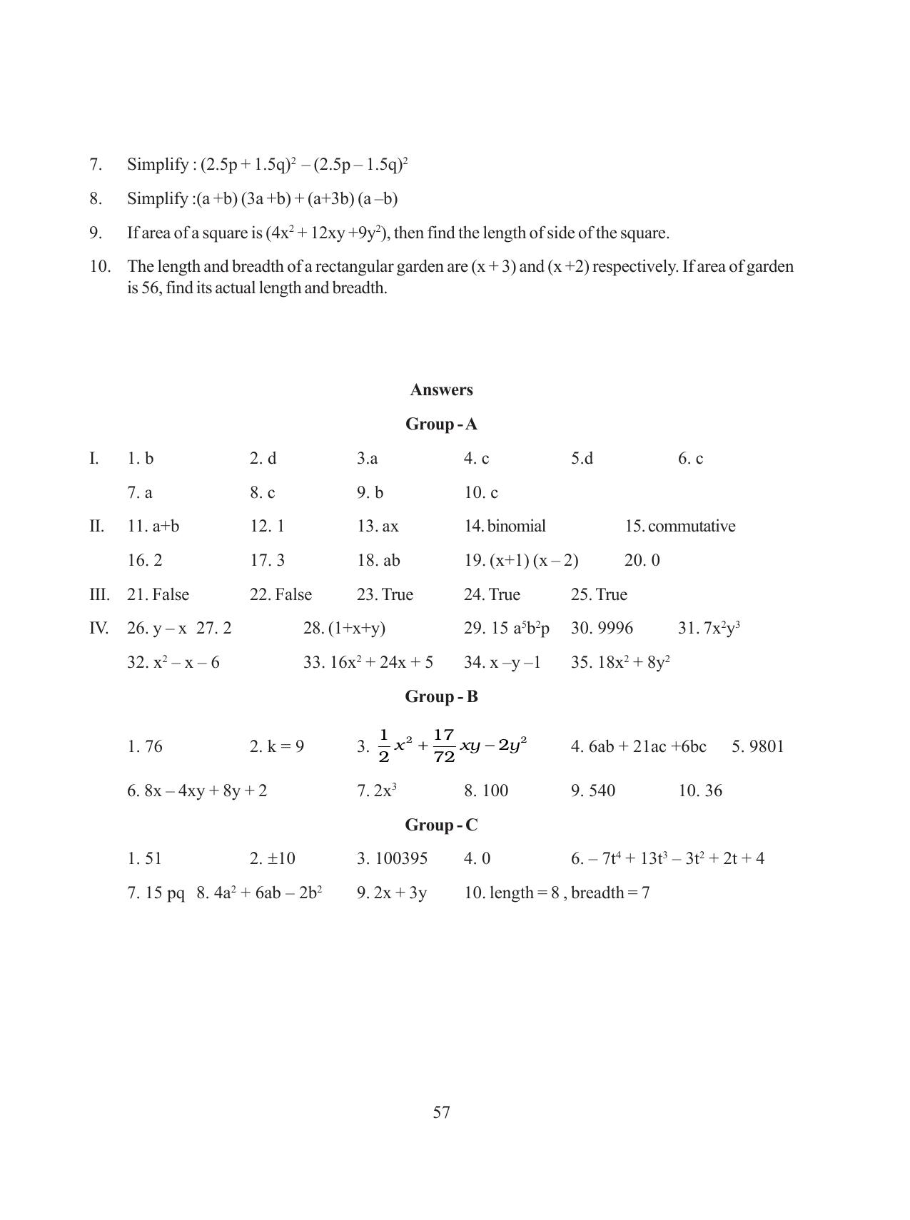 Tripura Board Class 8 Math English Version Workbooks - Page 57