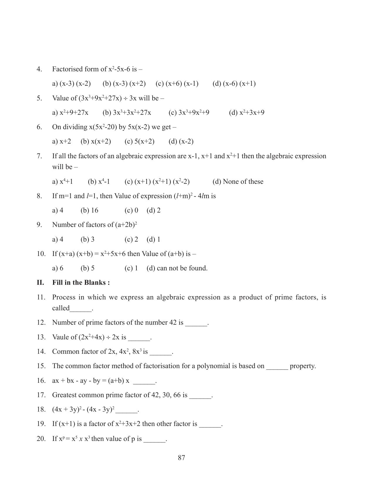 Tripura Board Class 8 Math English Version Workbooks - Page 87