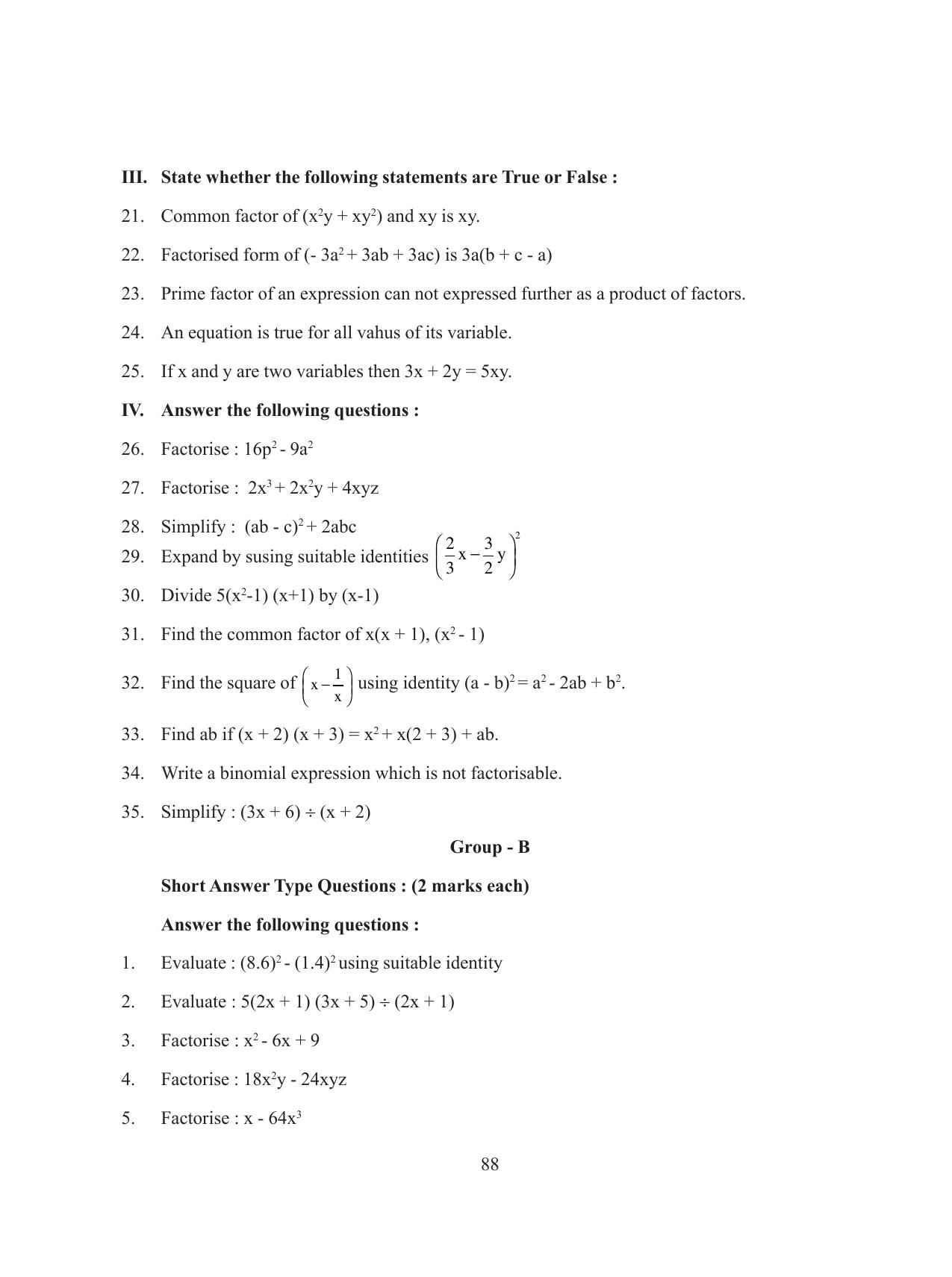 Tripura Board Class 8 Math English Version Workbooks - Page 88