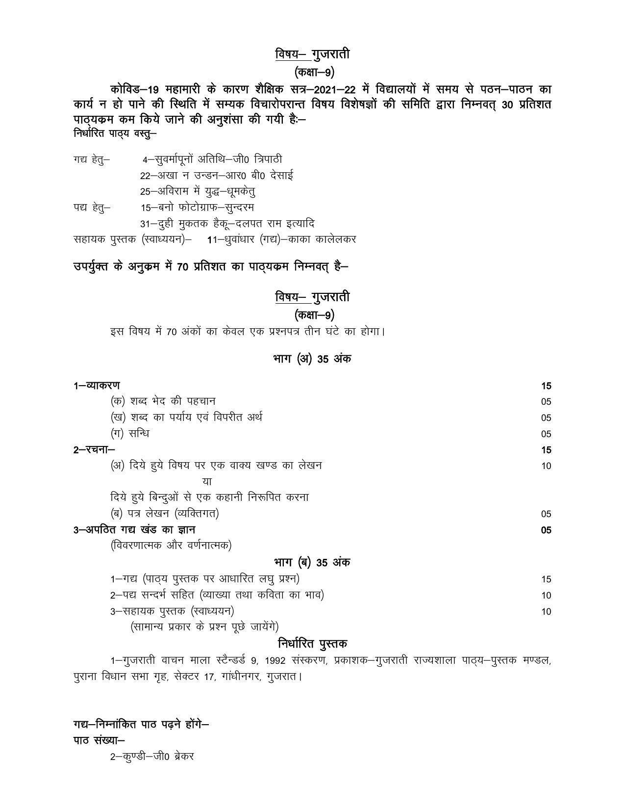 UP Board 9th Syllabus Gujrati - Page 1