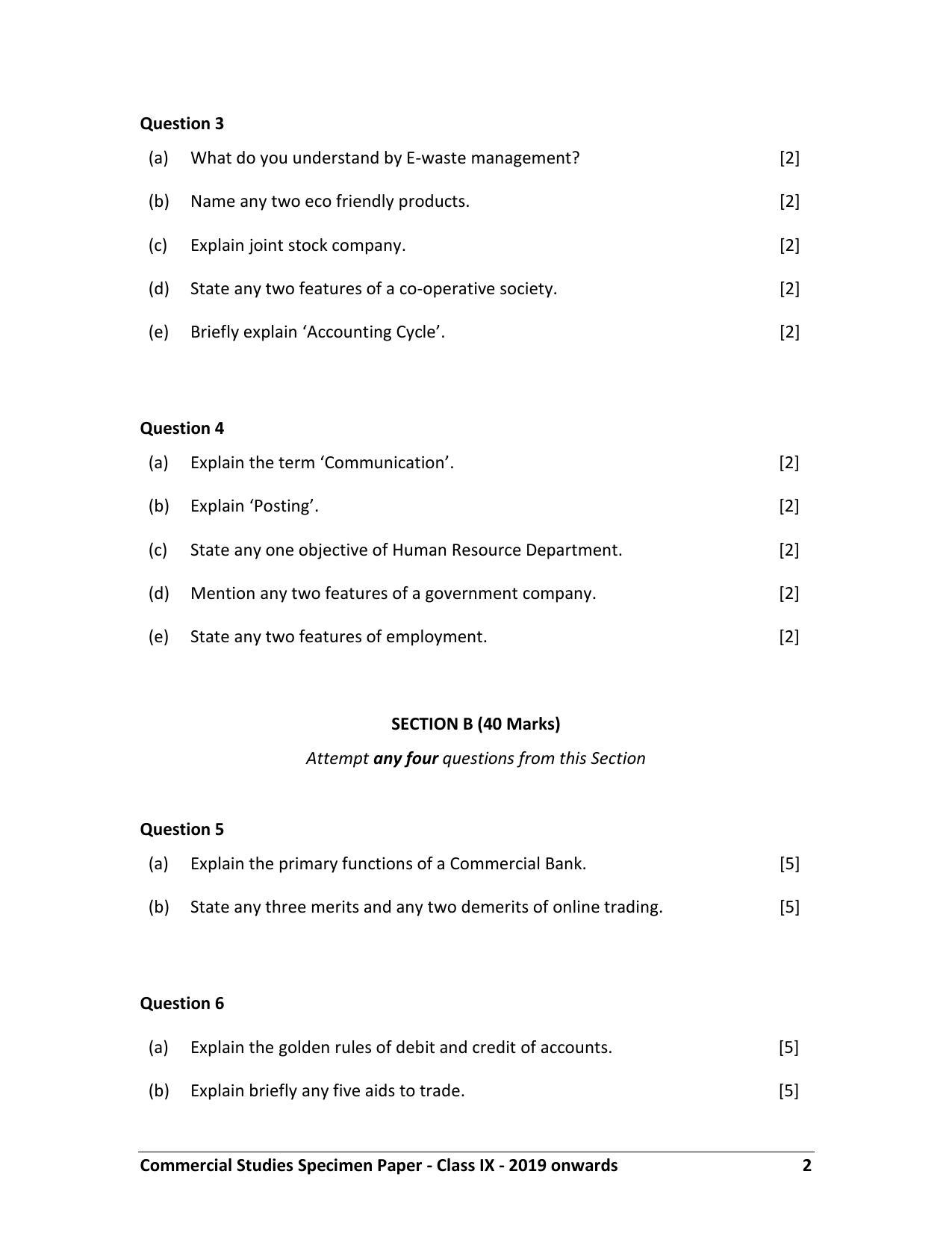 ICSE Class 9 Commercial Studies Sample Paper - Page 2