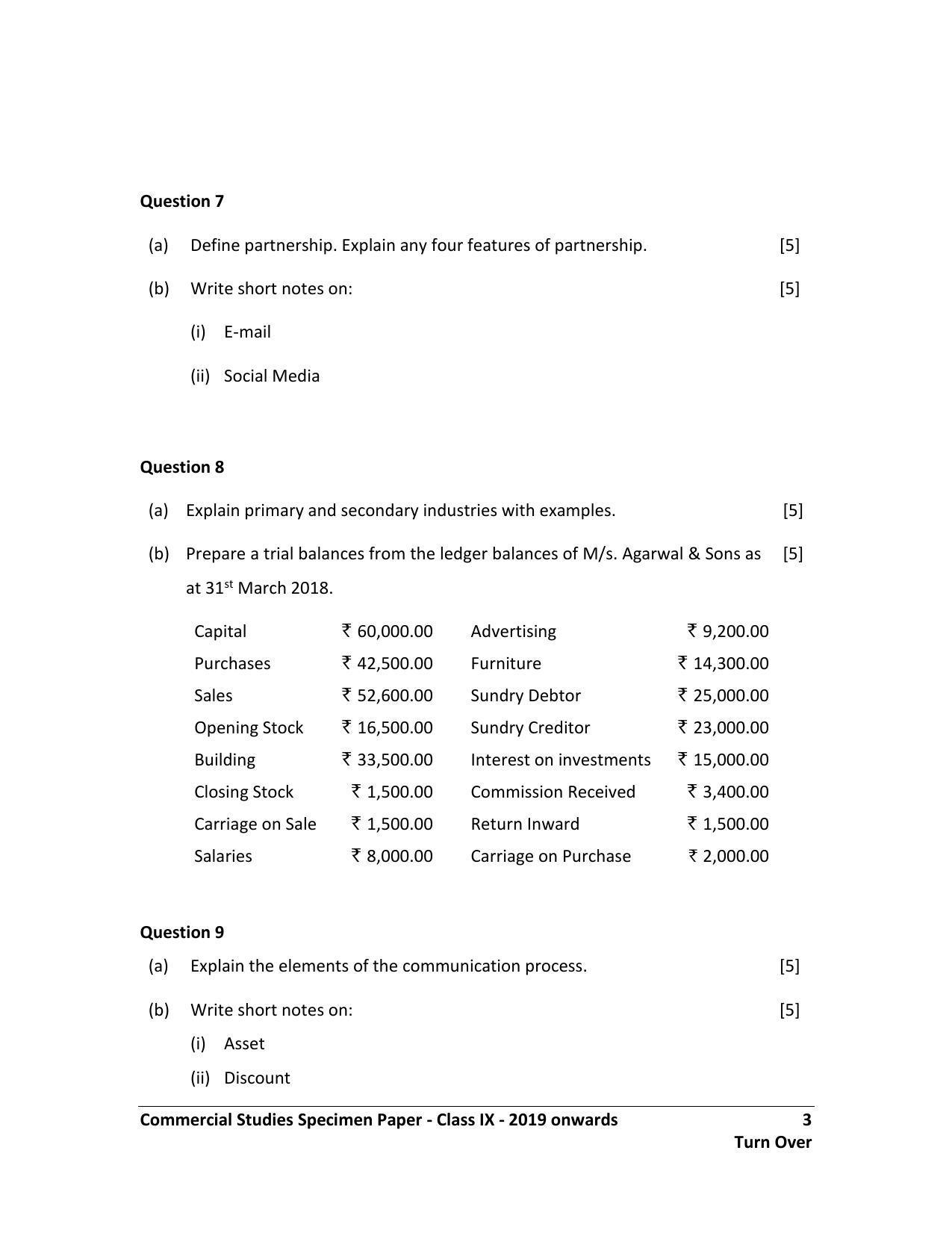 ICSE Class 9 Commercial Studies Sample Paper - Page 3