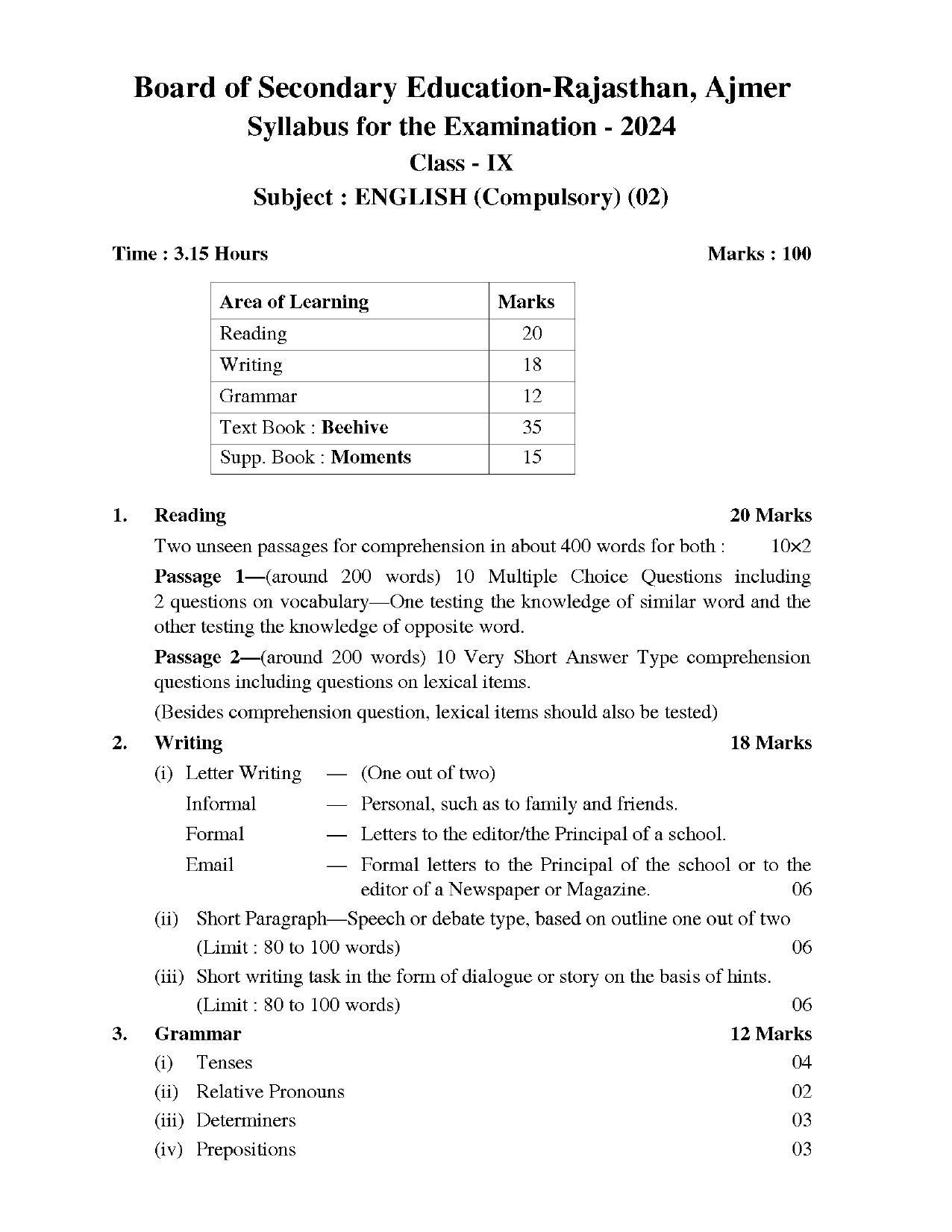 RBSE Class 9 Hindi Syllabus 2024 - Page 3