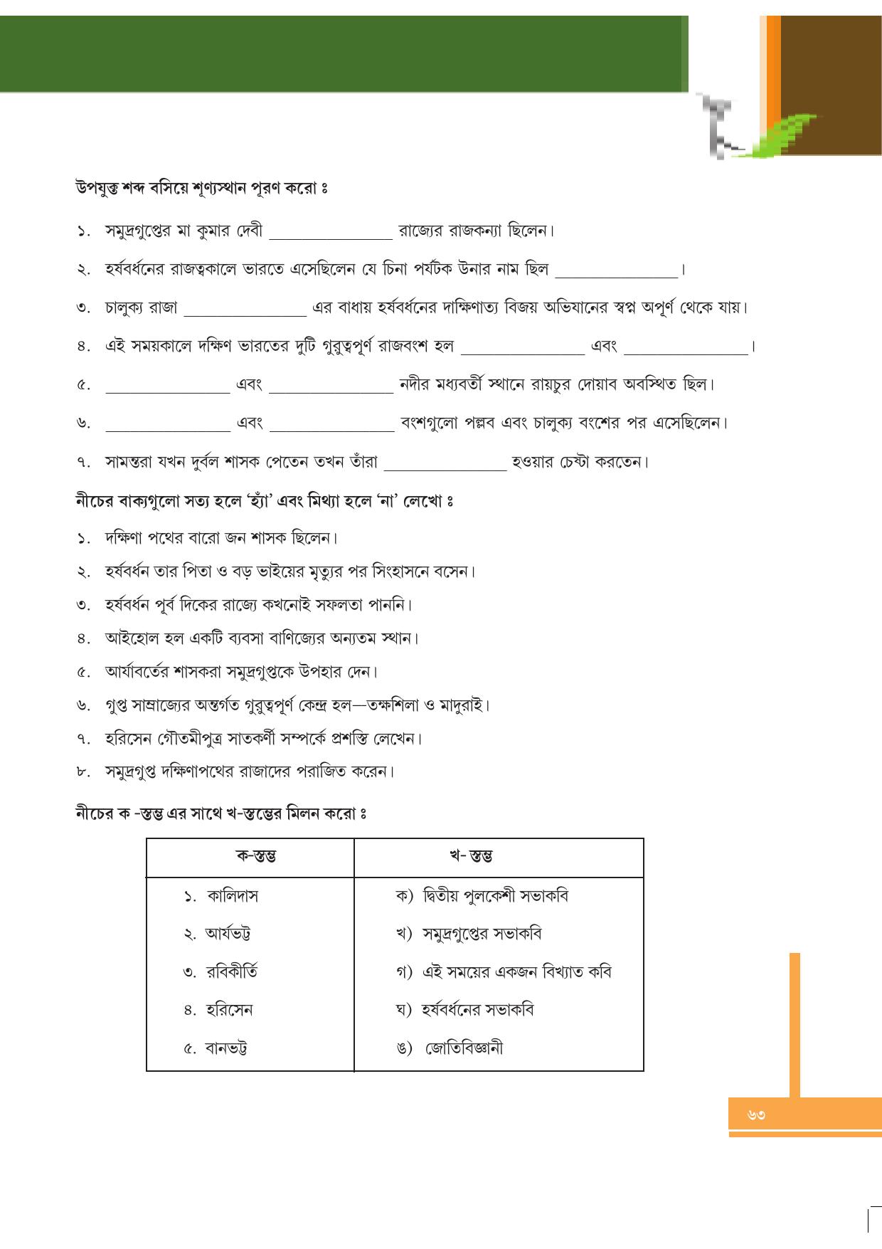 Tripura Board Class 6 Social Science Bengali Version Workbooks - Page 63