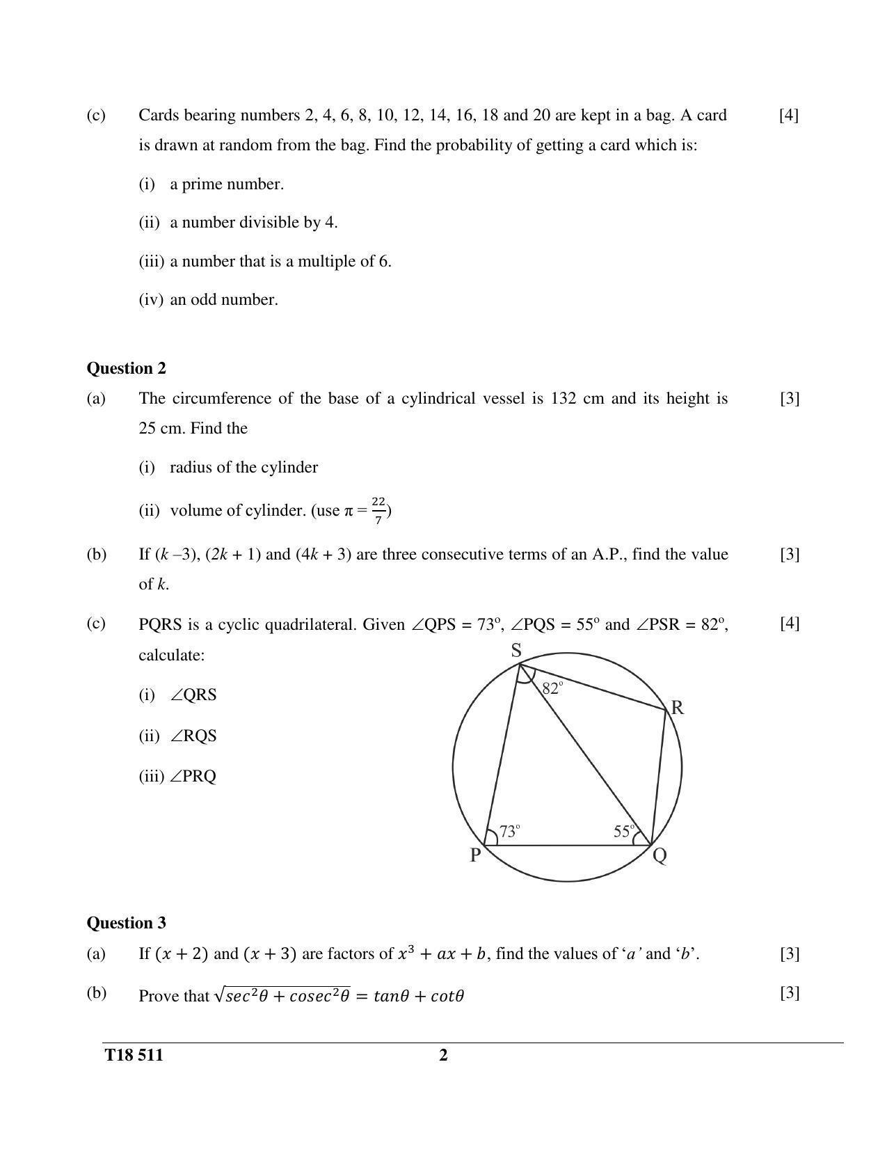 ICSE Class 10 Mathematics 2018 Question Paper - Page 2