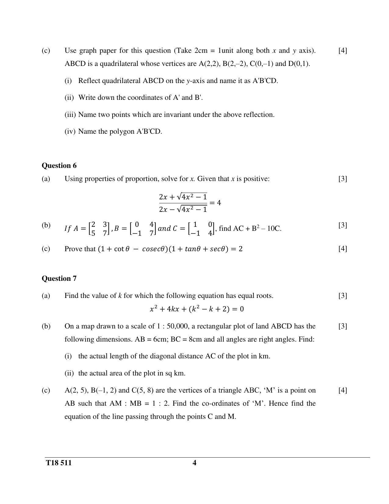 ICSE Class 10 Mathematics 2018 Question Paper - Page 4