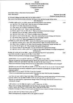 Bilaspur University Question Paper June 2022:M.COM (Fourth Semester) Strategic Management Paper 1