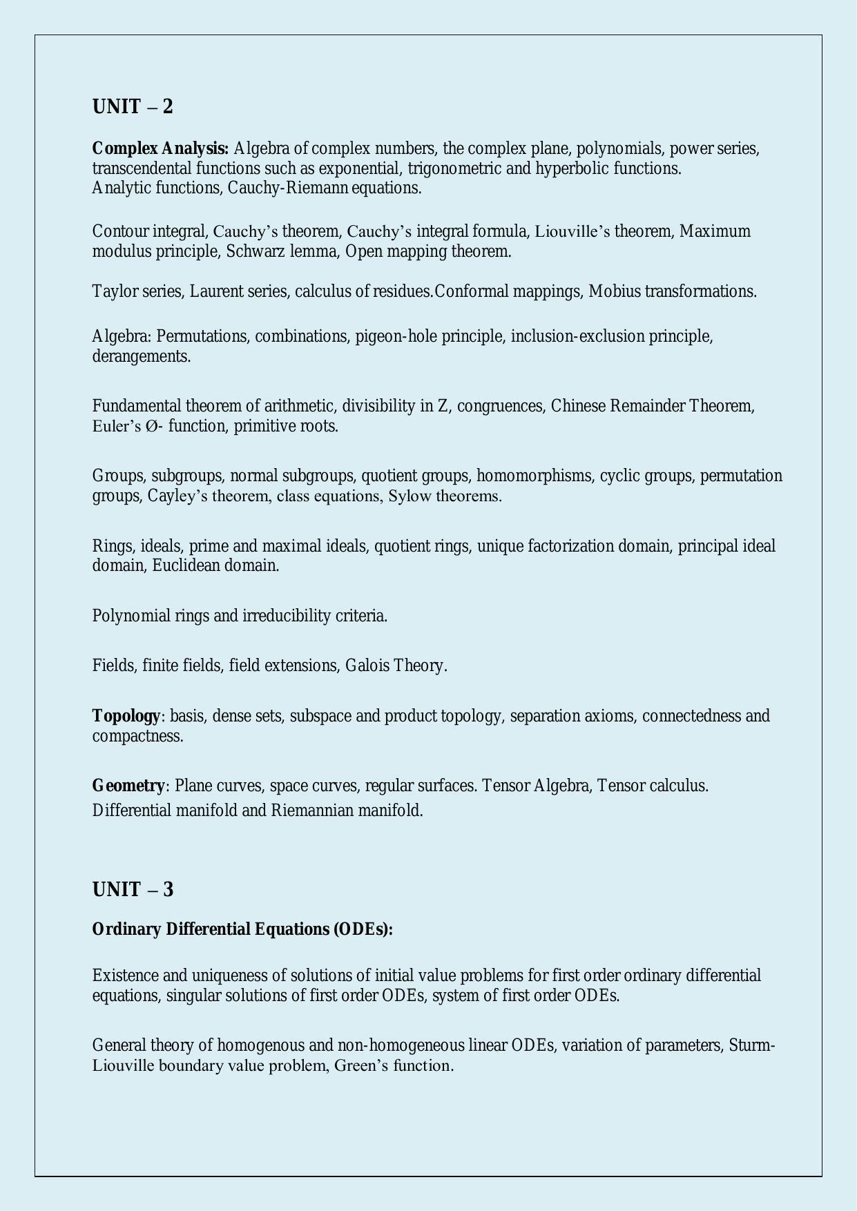 NTA PhD Entrance Exam Mathematics Syllabus - Page 2