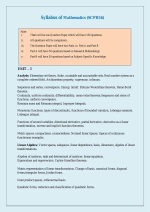 NTA PhD Entrance Exam Mathematics Syllabus