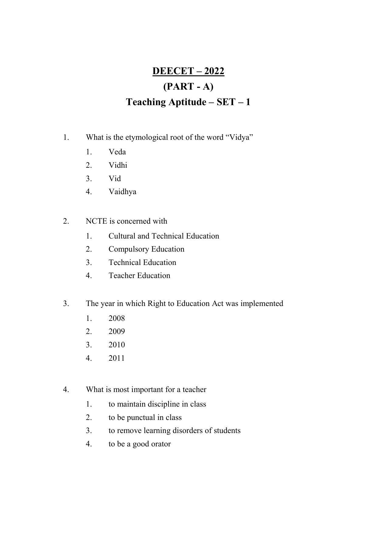 AP DEECET SOCIAL STUDIES (English Medium) 2022 Question Paper - Page 1