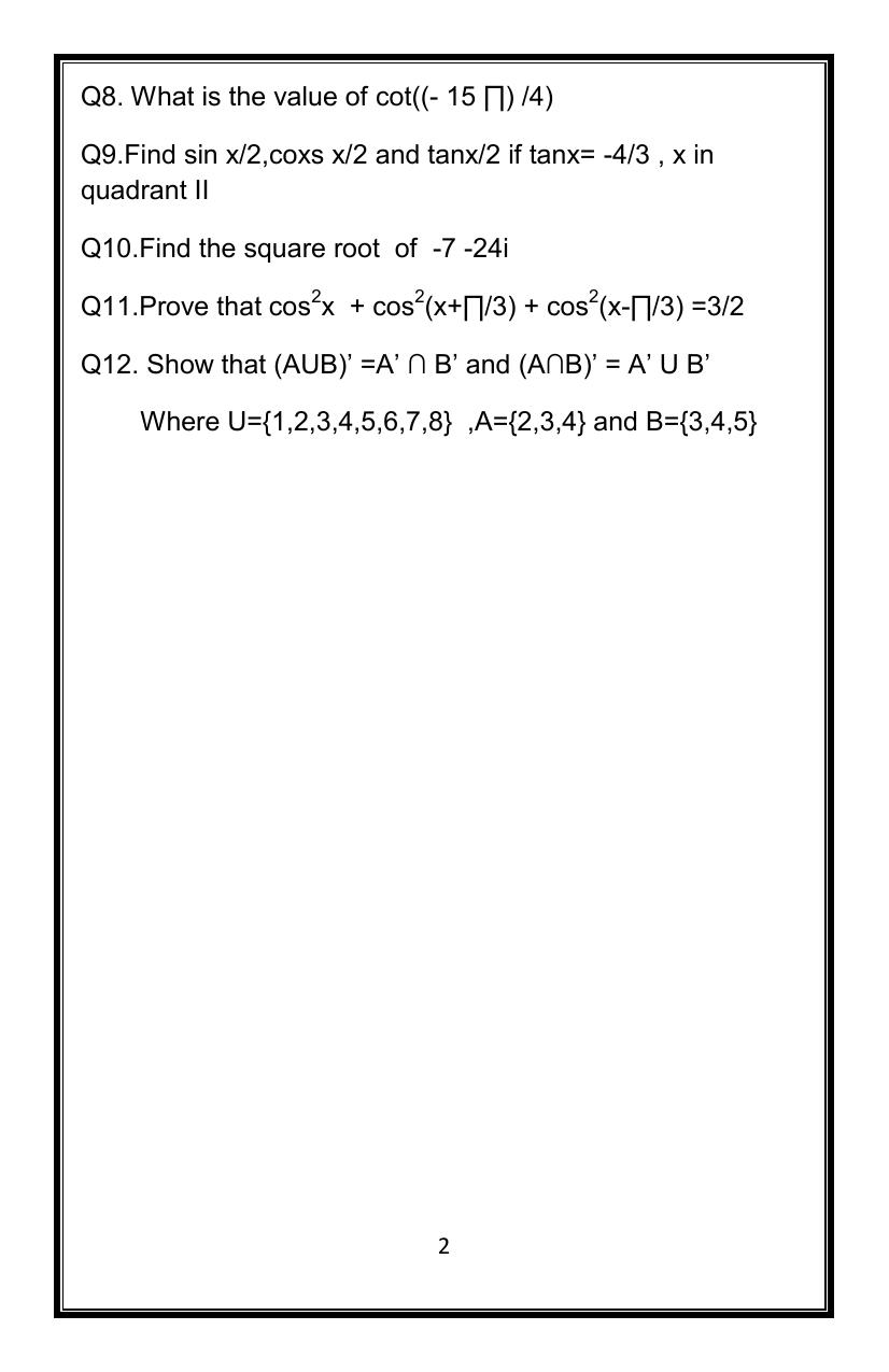 CBSE Worksheets for Class 9 Mathematics Assignment 1 - Page 2
