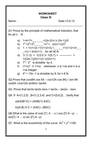 CBSE Worksheets for Class 9 Mathematics Assignment 1