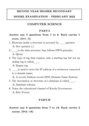 Kerala Plus Two 2023 Computer Science Model Question Paper