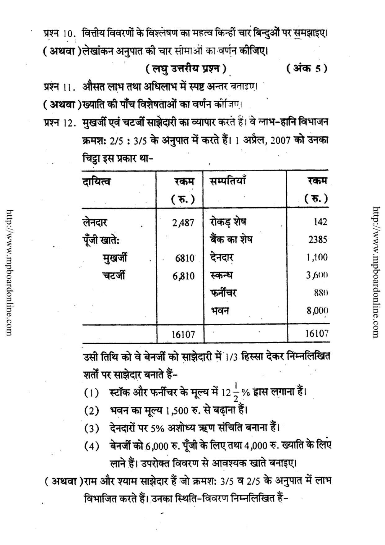 MP Board Class 12 Book Keeping And Accountency (Hindi Medium) 2010 Question Paper - Page 4