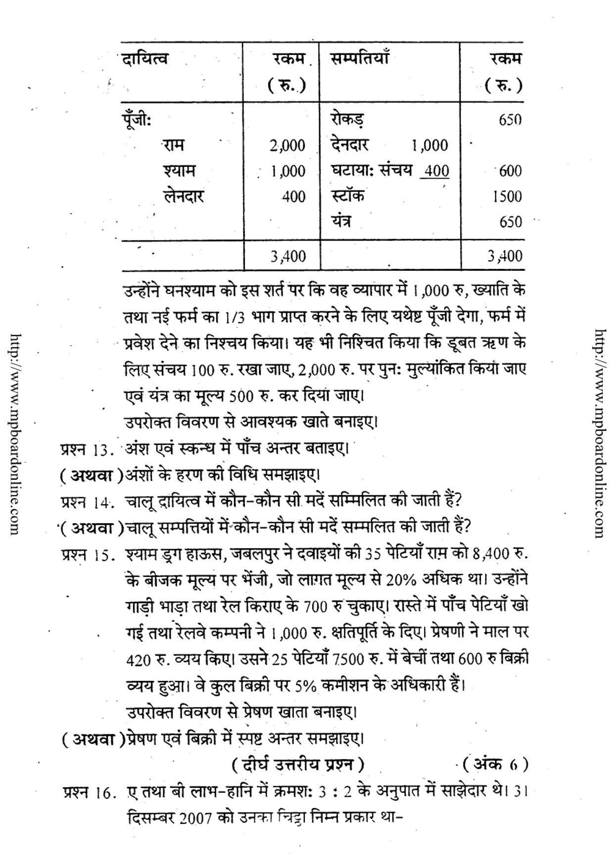 MP Board Class 12 Book Keeping And Accountency (Hindi Medium) 2010 Question Paper - Page 5