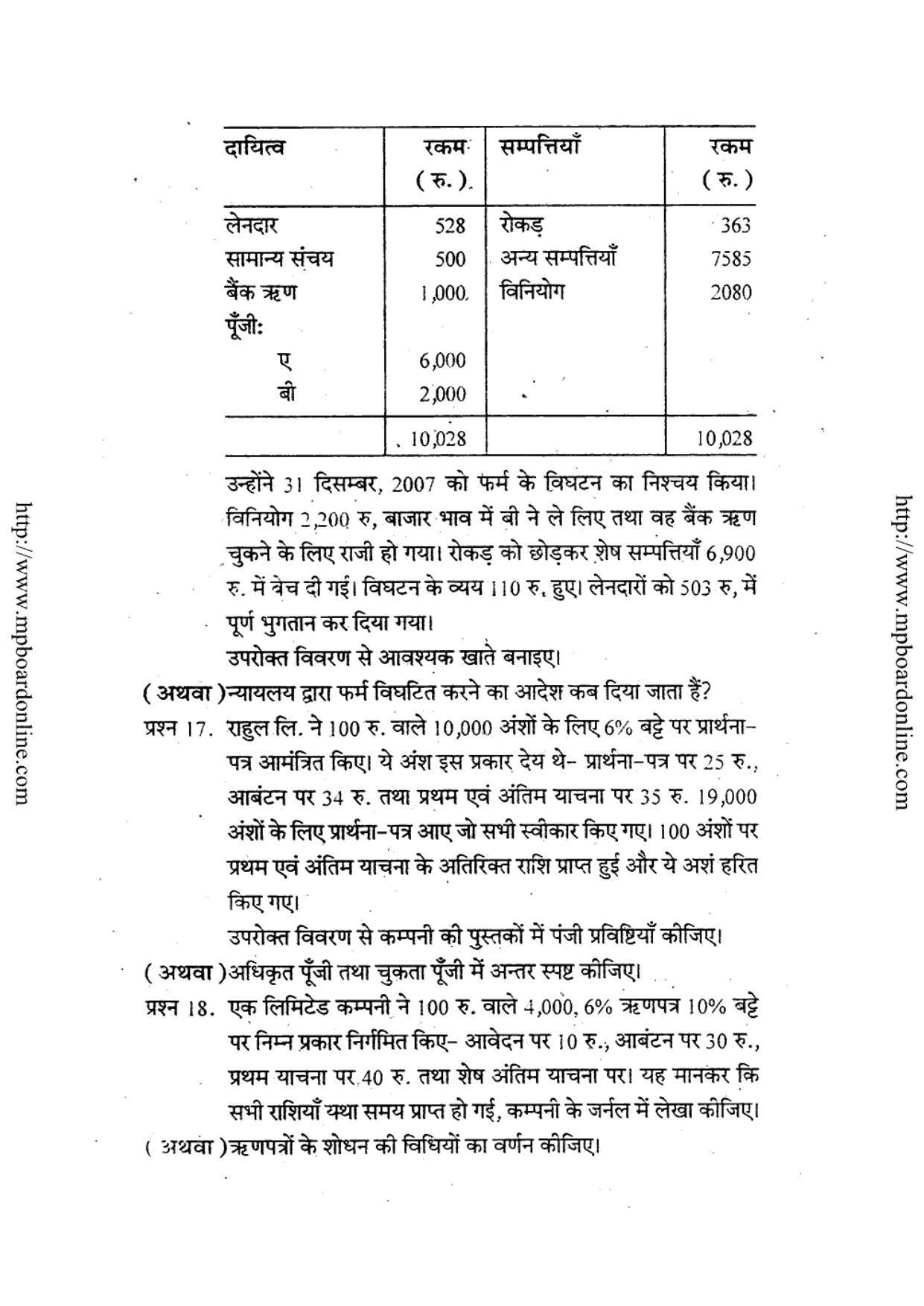 MP Board Class 12 Book Keeping And Accountency (Hindi Medium) 2010 Question Paper - Page 6