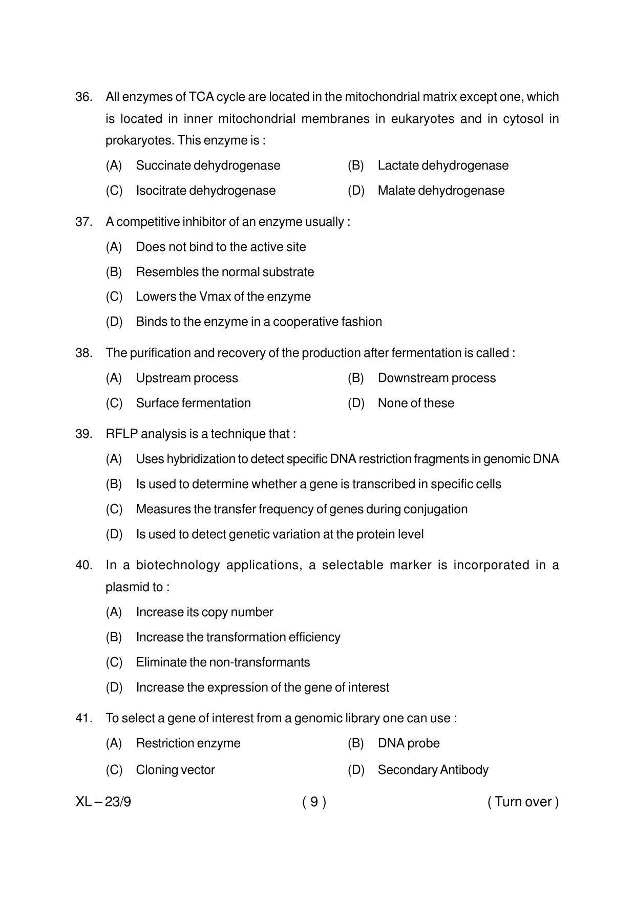 Odisha CPET BIOINFORMATICS 2020 Question Paper - Page 9