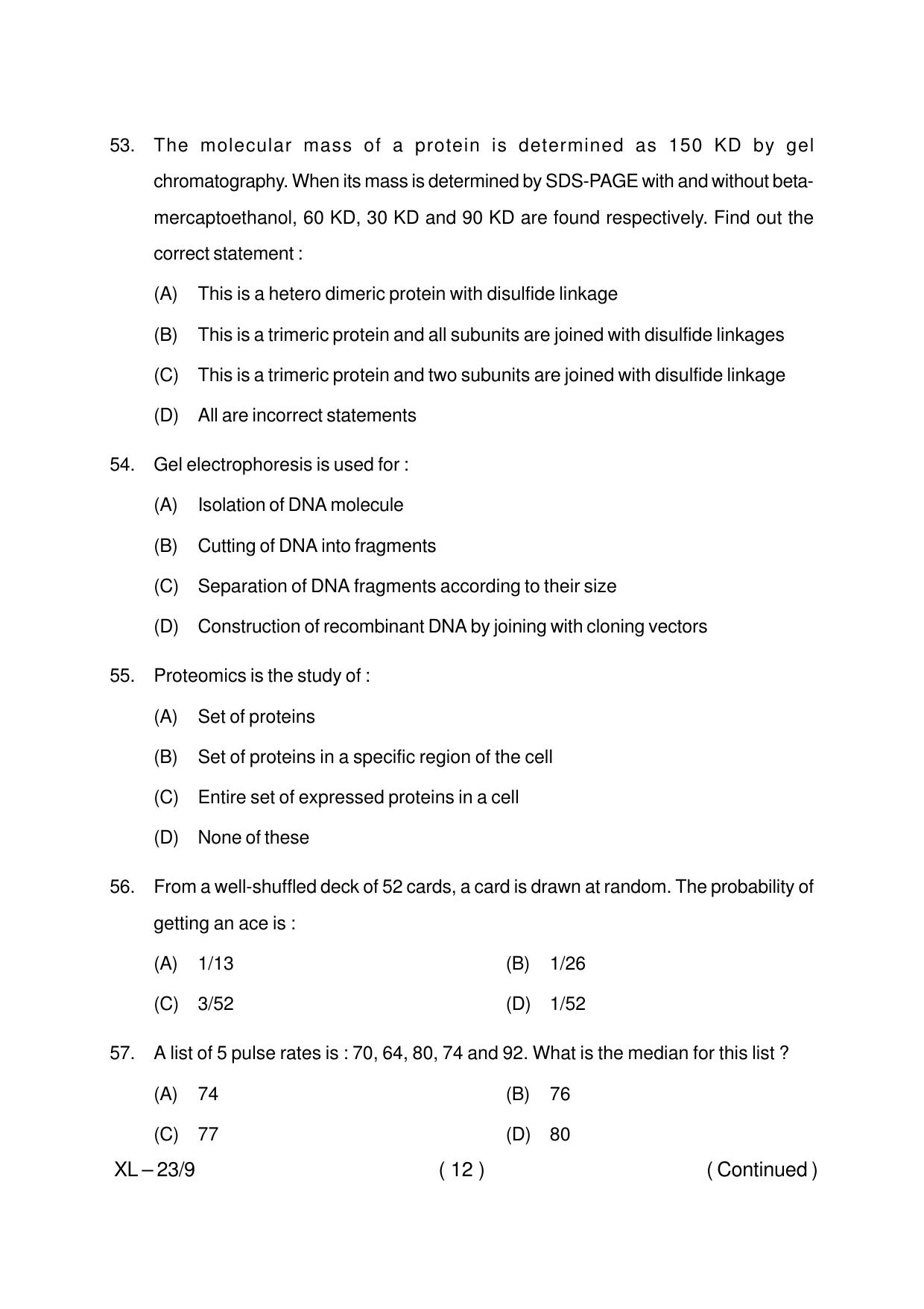 Odisha CPET BIOINFORMATICS 2020 Question Paper - Page 12