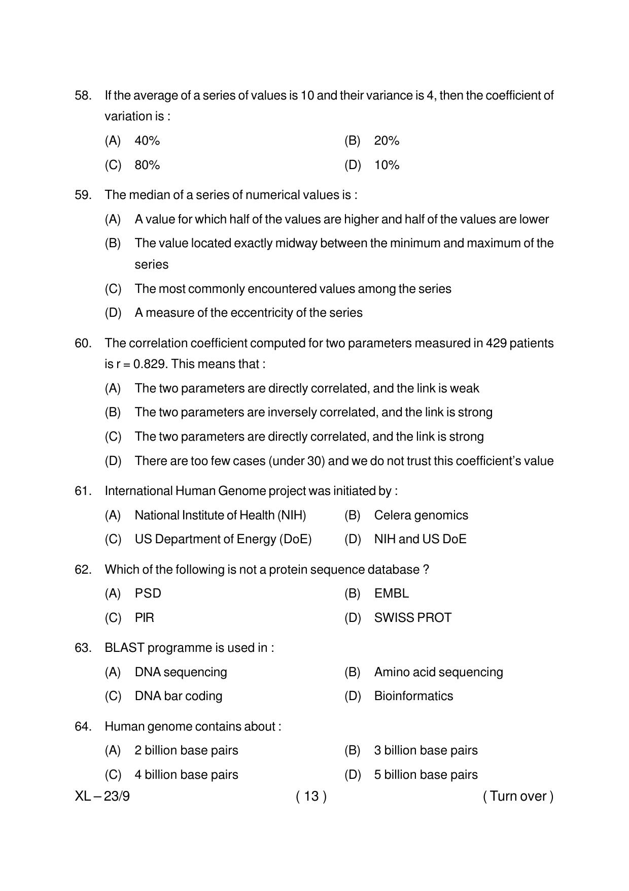 Odisha CPET BIOINFORMATICS 2020 Question Paper - Page 13