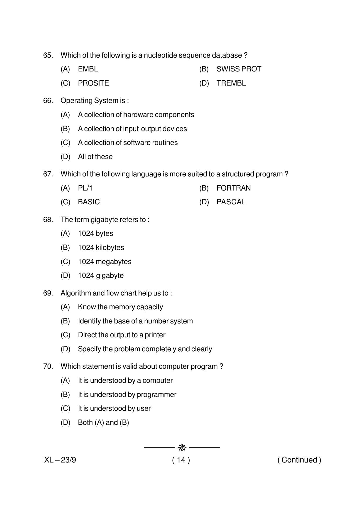 Odisha CPET BIOINFORMATICS 2020 Question Paper - Page 14
