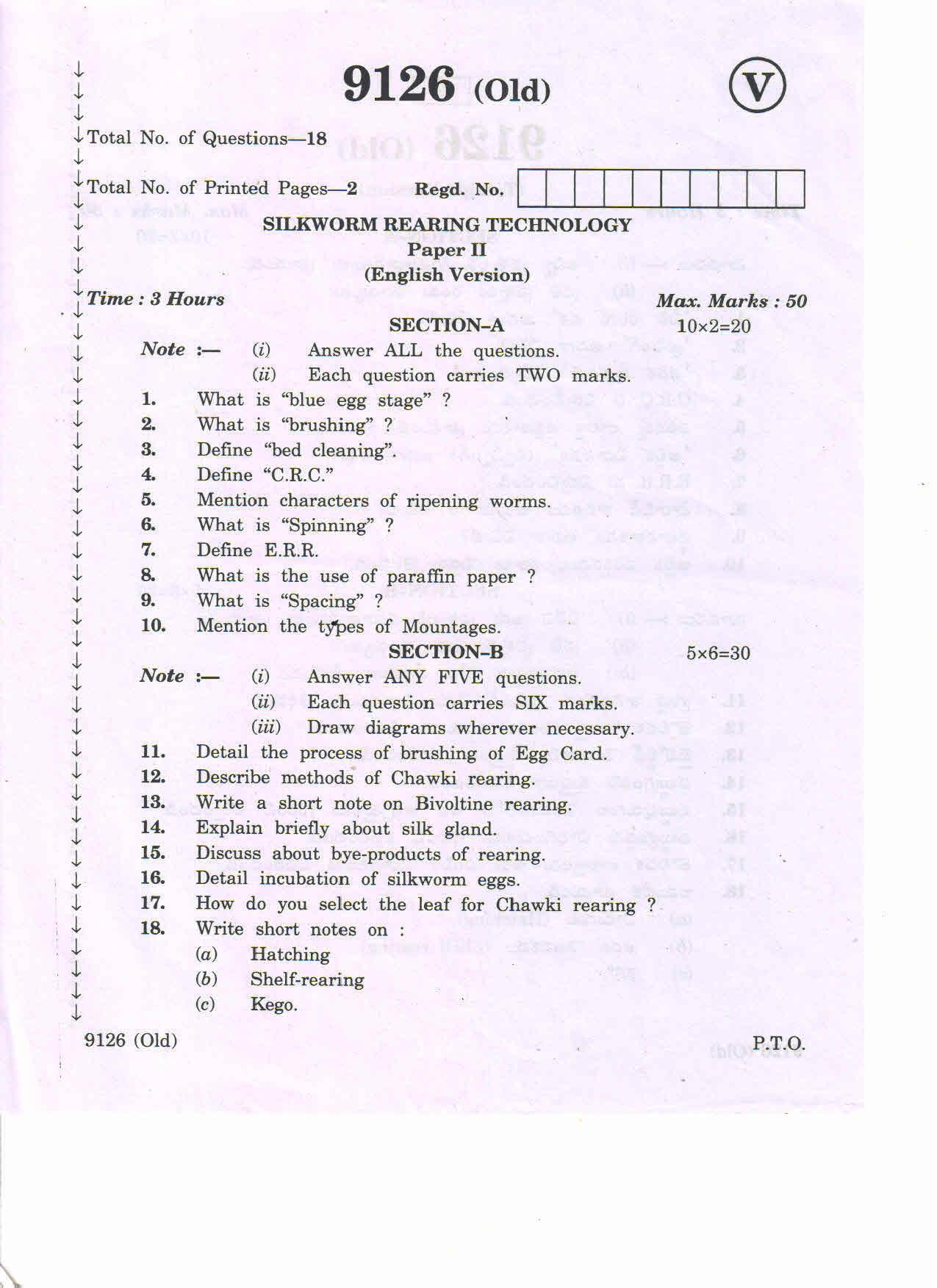 AP Inter 2nd Year Vocational Question Paper March - 2020 - Silkworm Seed Technology-II (old) - Page 1