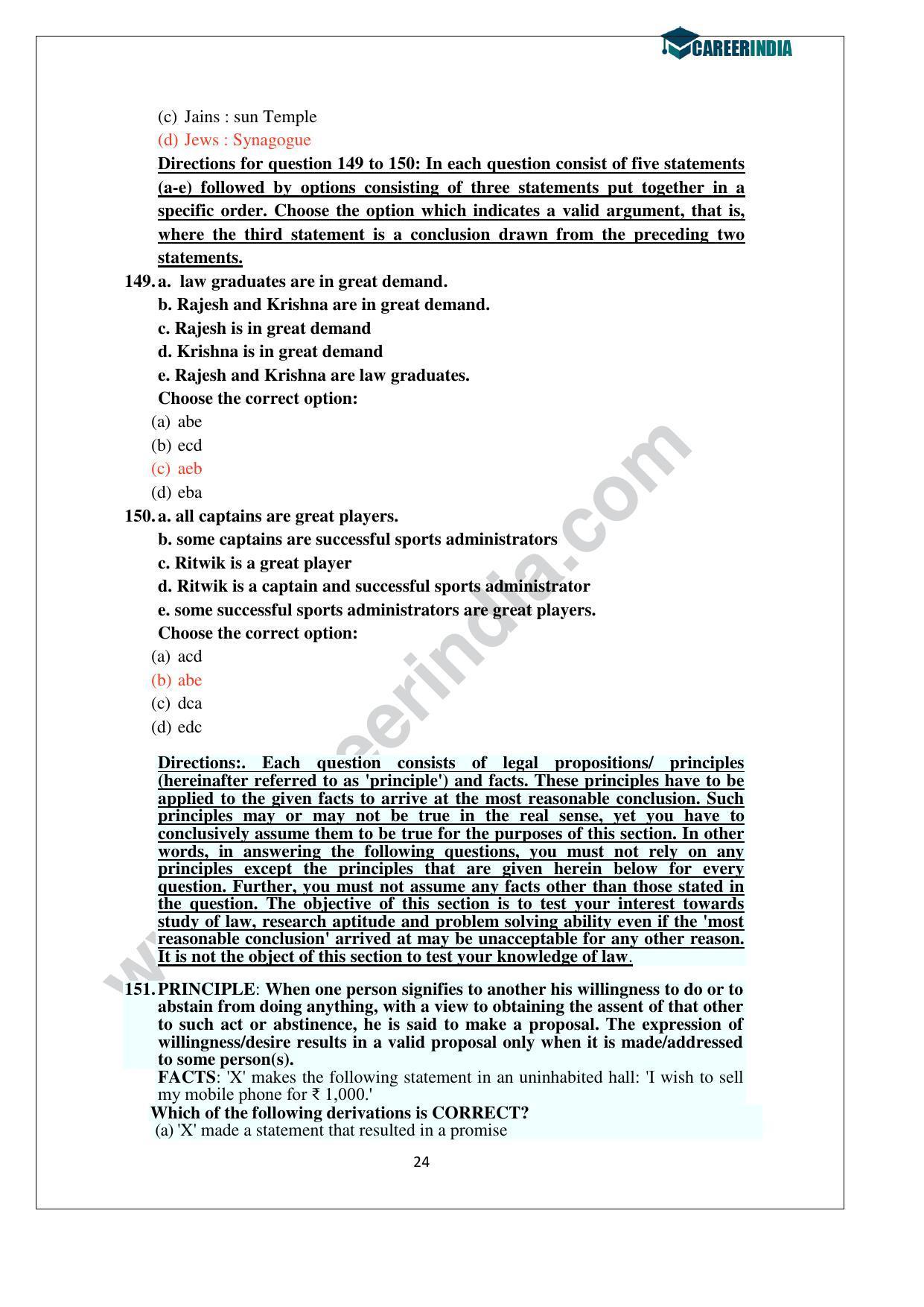CLAT 2014 UG Question Paper with Answer Key - Page 24