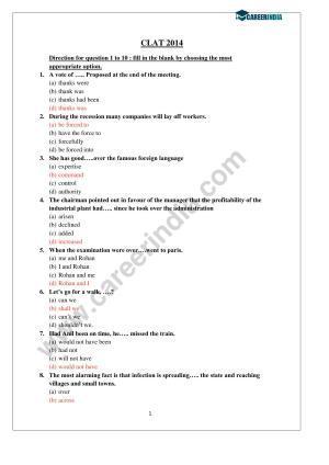 CLAT 2014 UG Question Paper with Answer Key