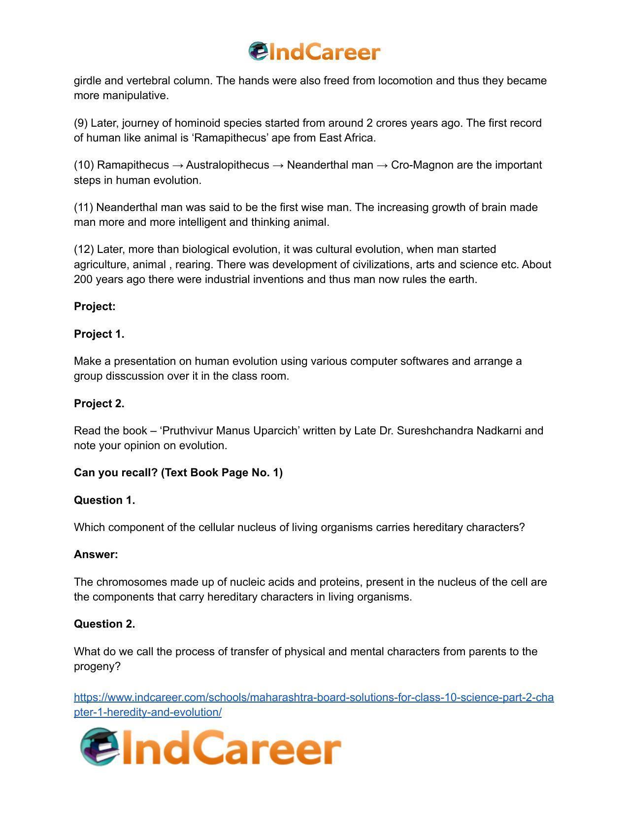 Maharashtra Board Solutions for Class 10- Science (Part 2): Chapter 1- Heredity and Evolution - Page 12