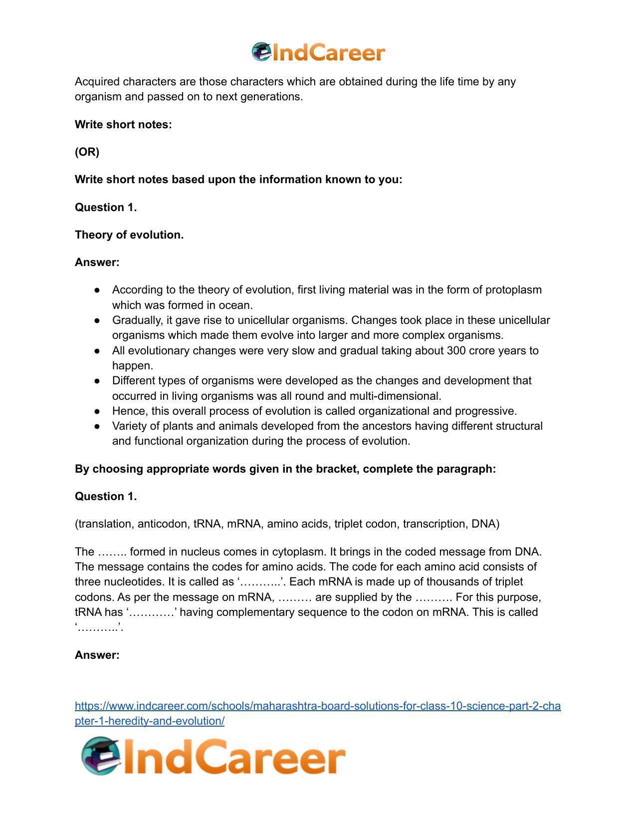Maharashtra Board Solutions for Class 10- Science (Part 2): Chapter 1- Heredity and Evolution - Page 33