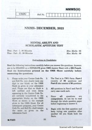 Telangana NMMS Dec 2023 Urdu Question Paper
