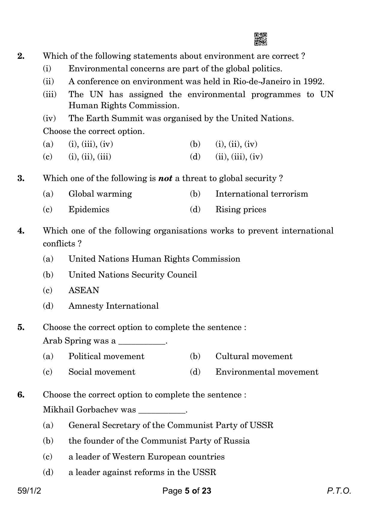 CBSE Class 12 59-1-2 Political Science 2023 Question Paper - Page 5