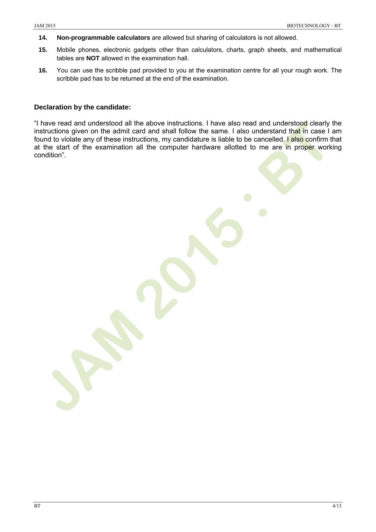 JAM 2015: BT Question Paper - Page 4