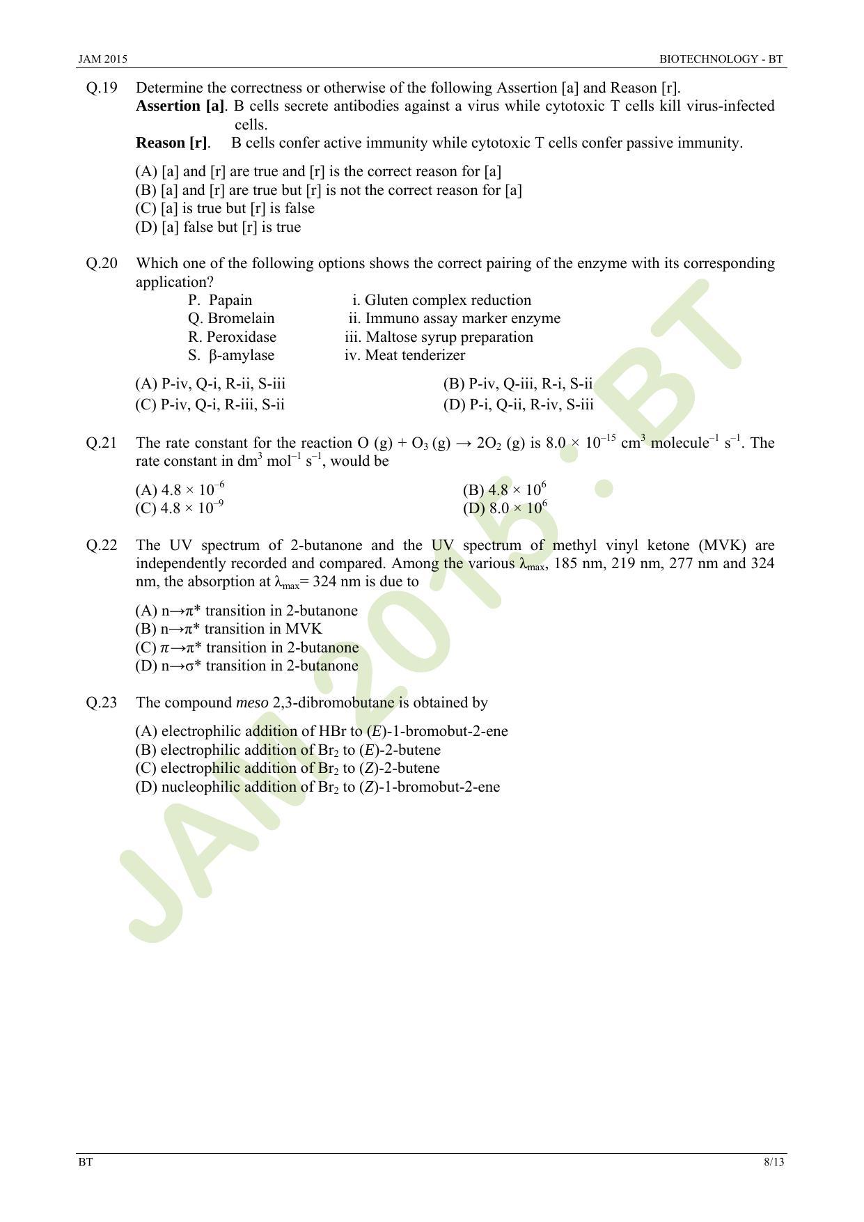 JAM 2015: BT Question Paper - Page 8