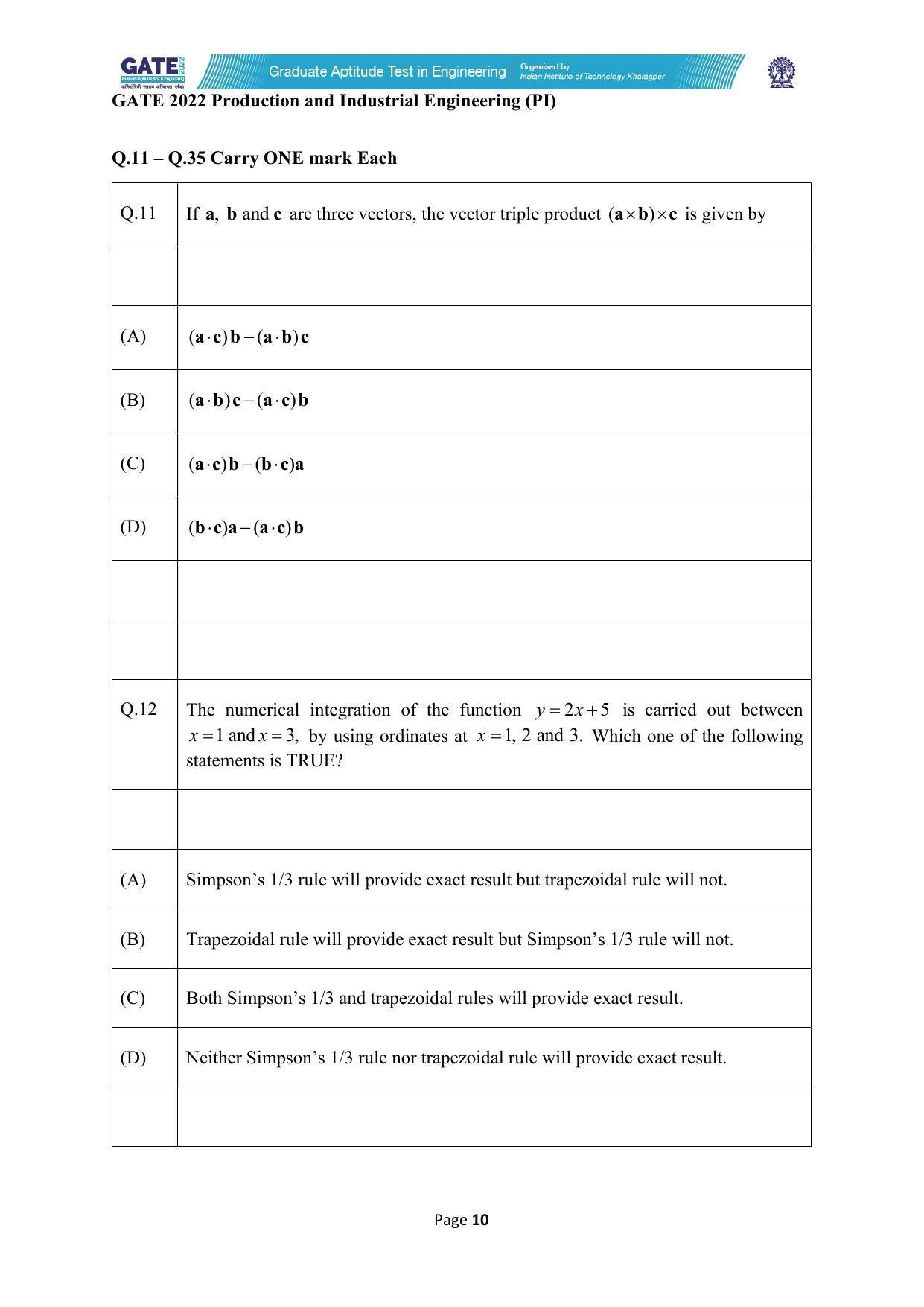 GATE 2022 Production and Industrial Engineering (PI) Question Paper - Page 10