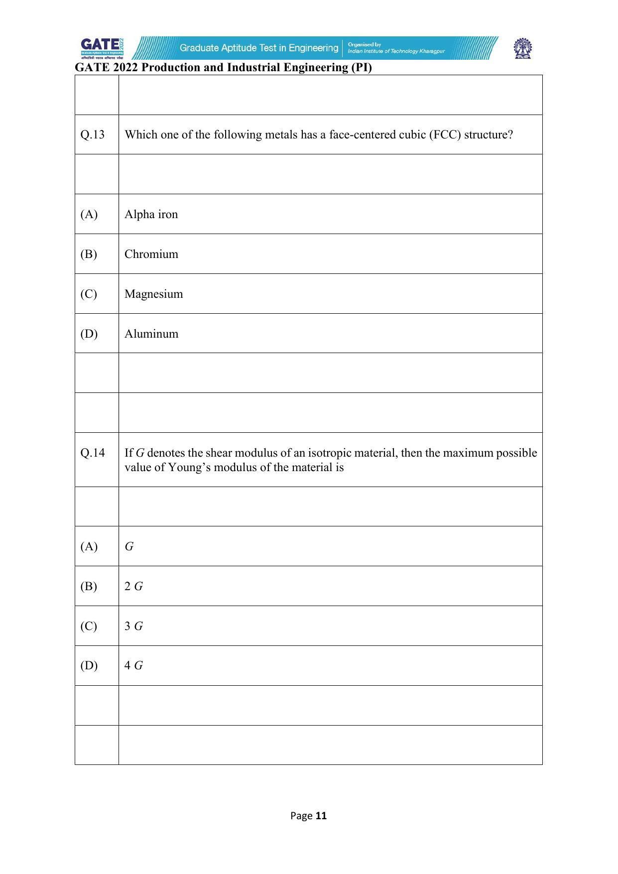 GATE 2022 Production and Industrial Engineering (PI) Question Paper - Page 11