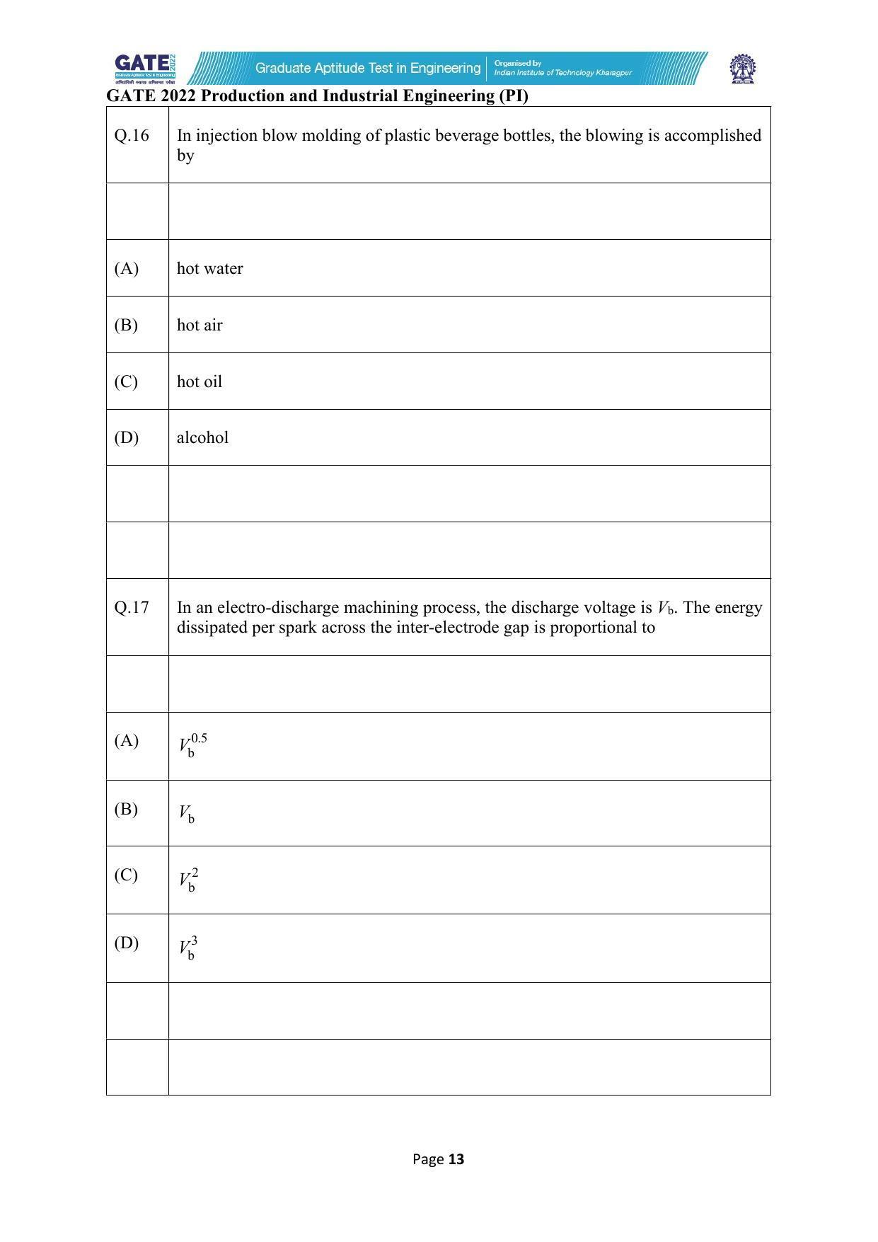GATE 2022 Production and Industrial Engineering (PI) Question Paper - Page 13