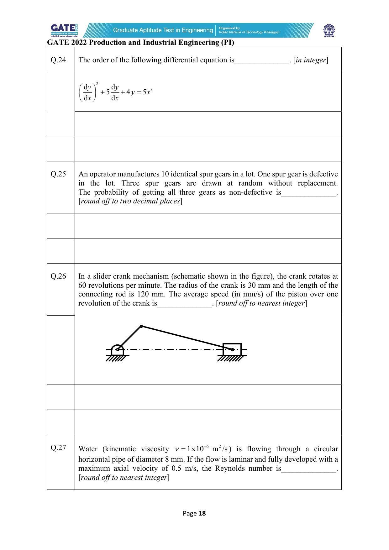GATE 2022 Production and Industrial Engineering (PI) Question Paper - Page 18