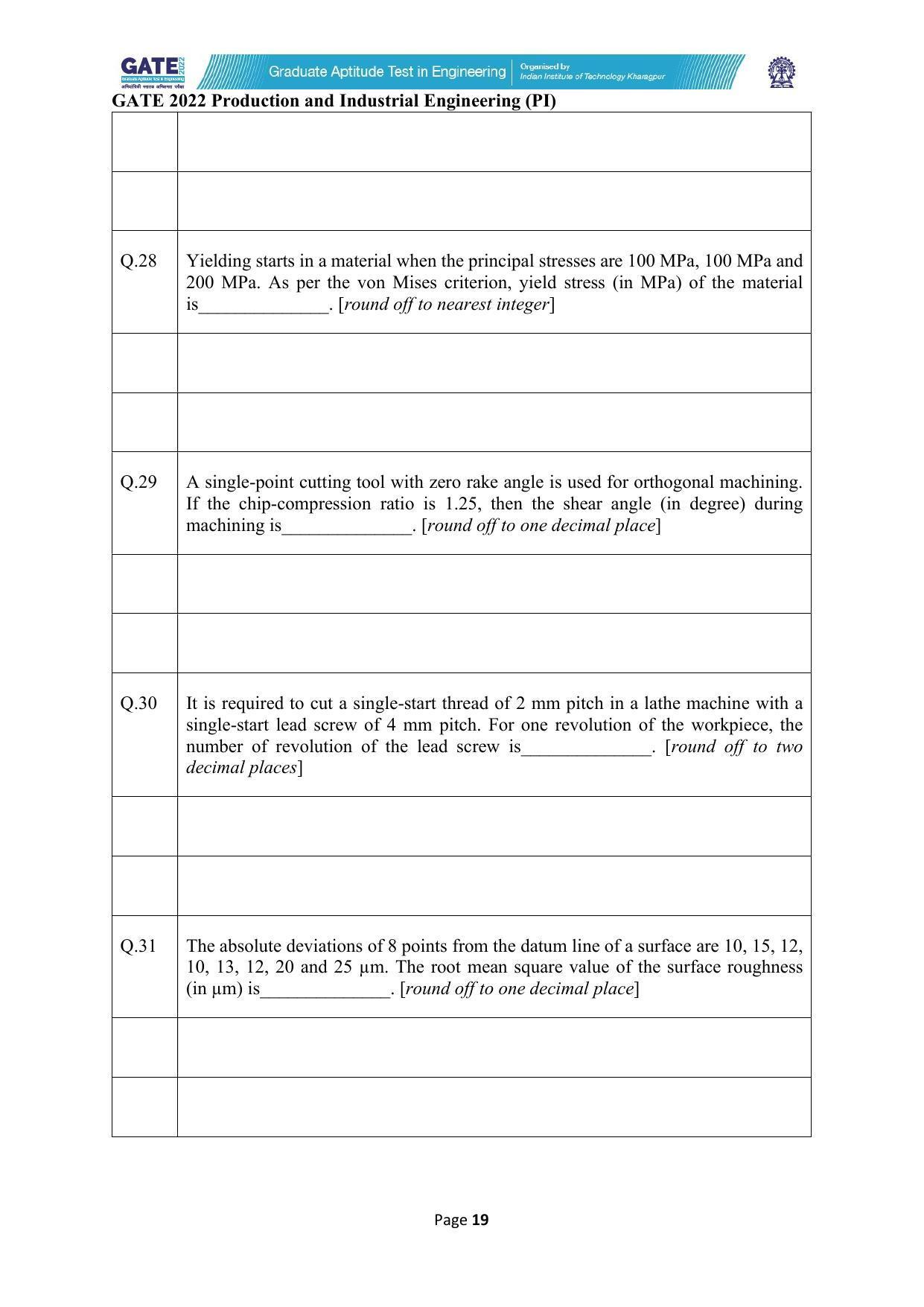 GATE 2022 Production and Industrial Engineering (PI) Question Paper - Page 19