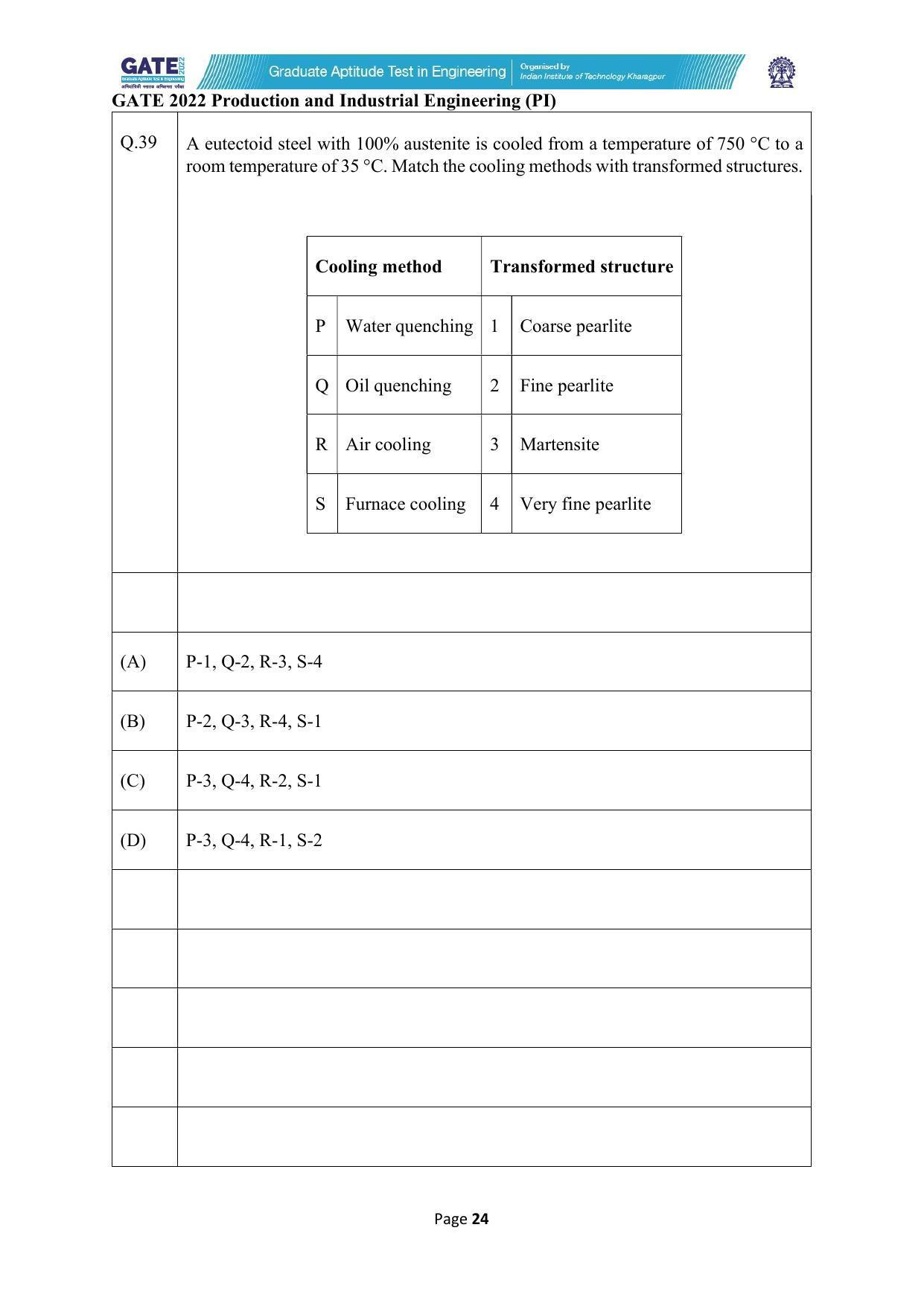 GATE 2022 Production and Industrial Engineering (PI) Question Paper - Page 24