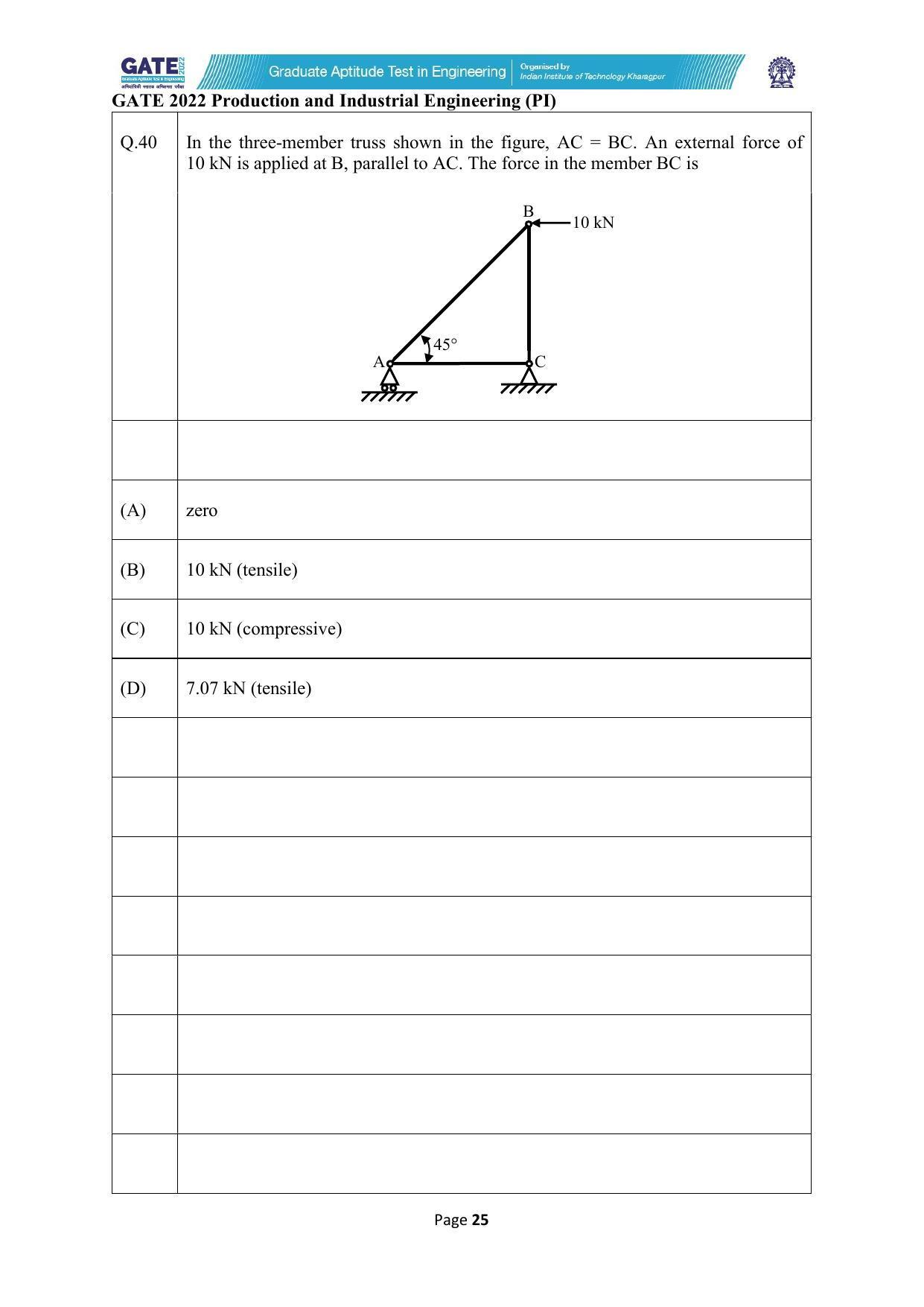 GATE 2022 Production and Industrial Engineering (PI) Question Paper - Page 25