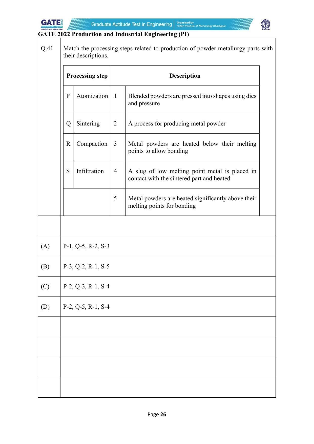 GATE 2022 Production and Industrial Engineering (PI) Question Paper - Page 26