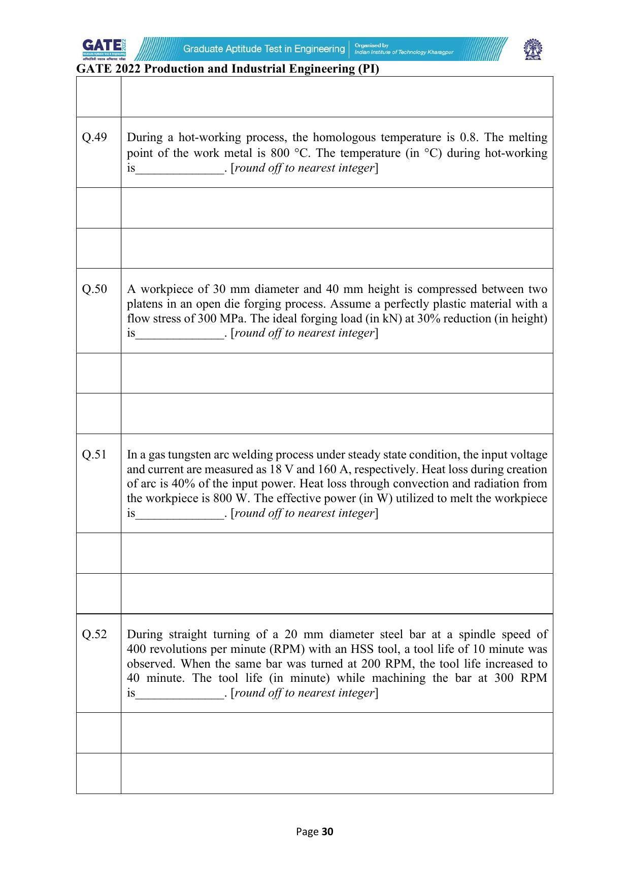 GATE 2022 Production and Industrial Engineering (PI) Question Paper - Page 30