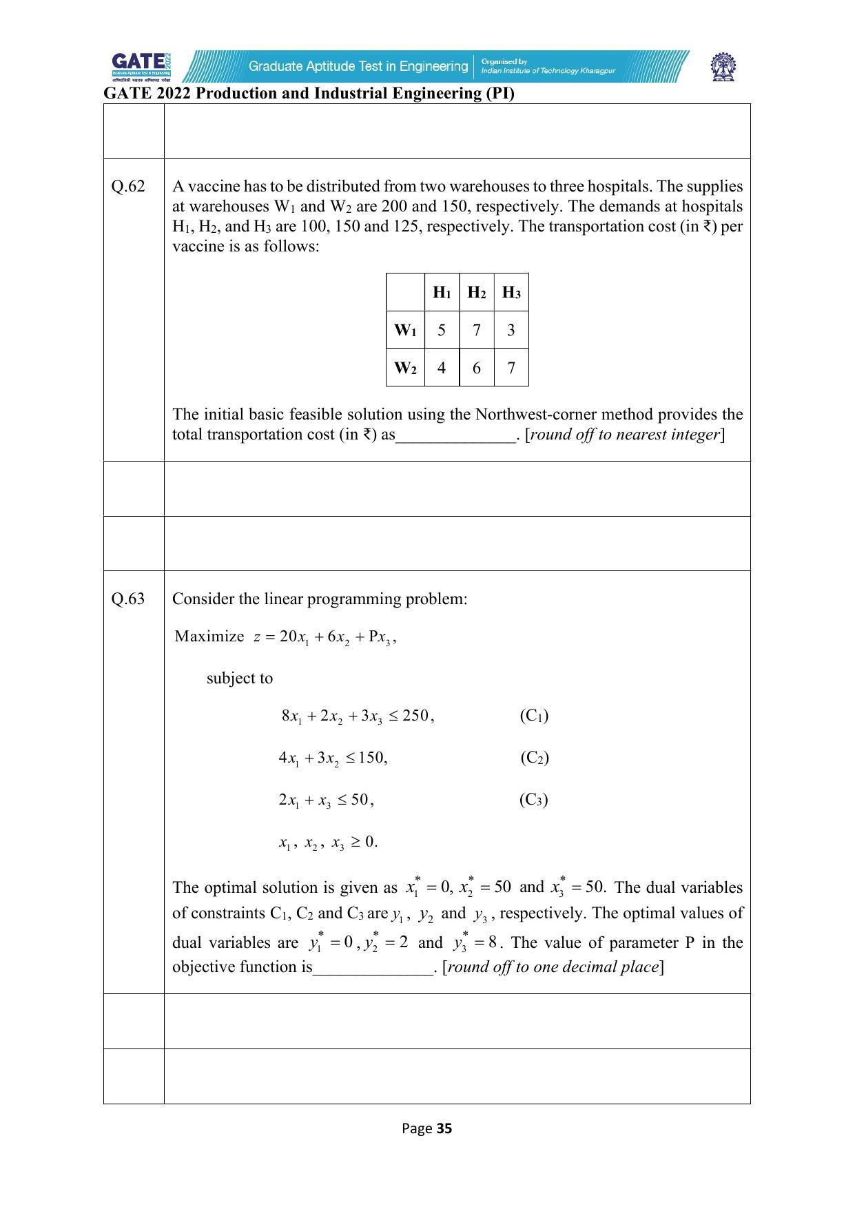 GATE 2022 Production and Industrial Engineering (PI) Question Paper - Page 35