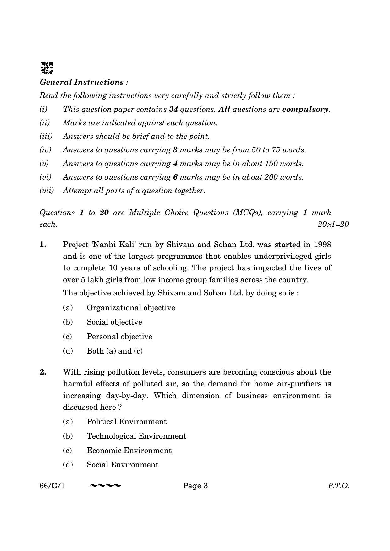 CBSE Class 12 66-1-1 Business Studies 2023 (Compartment) Question Paper - Page 3