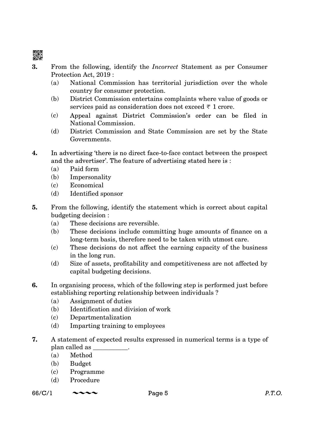 CBSE Class 12 66-1-1 Business Studies 2023 (Compartment) Question Paper - Page 5