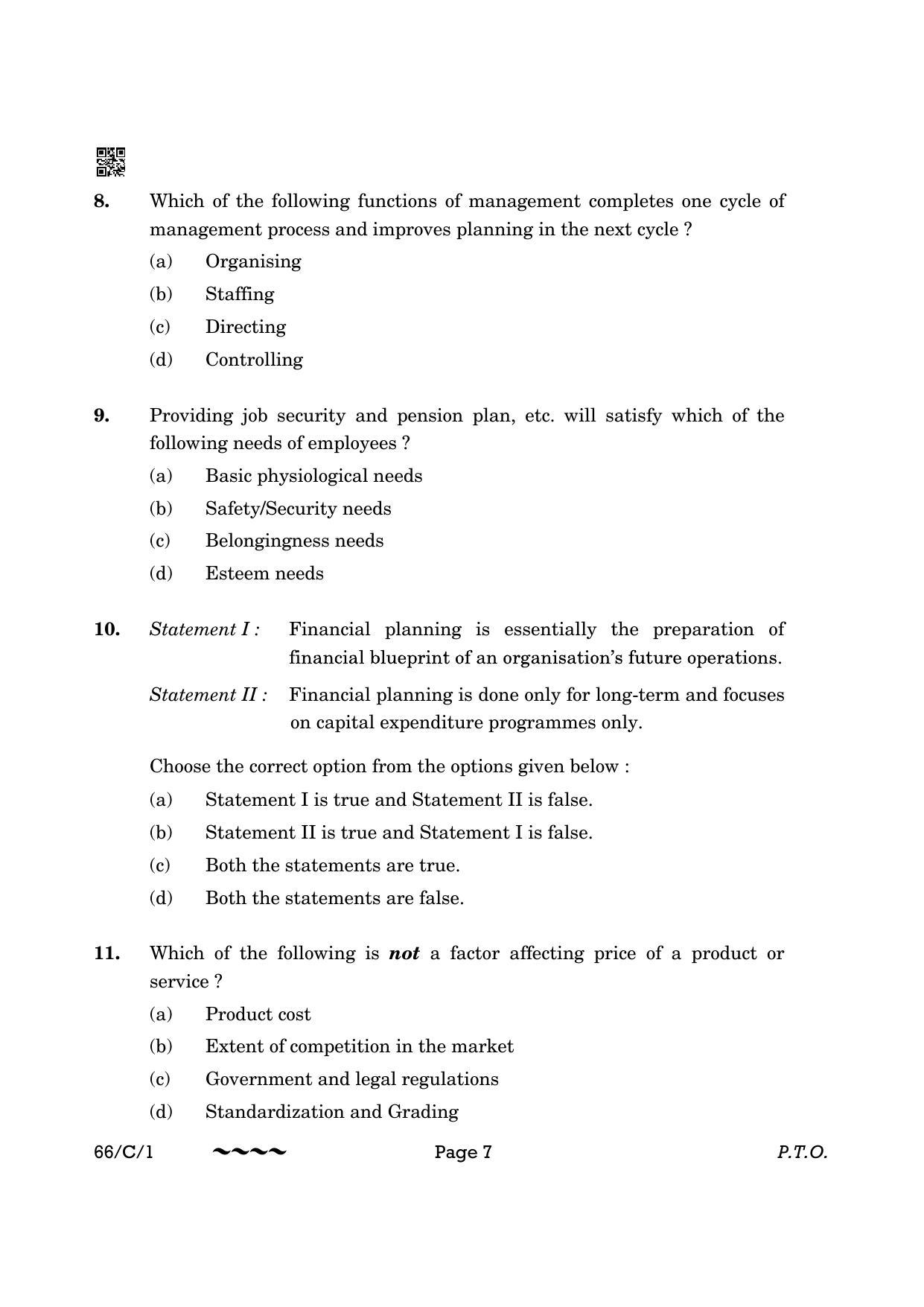 CBSE Class 12 66-1-1 Business Studies 2023 (Compartment) Question Paper - Page 7