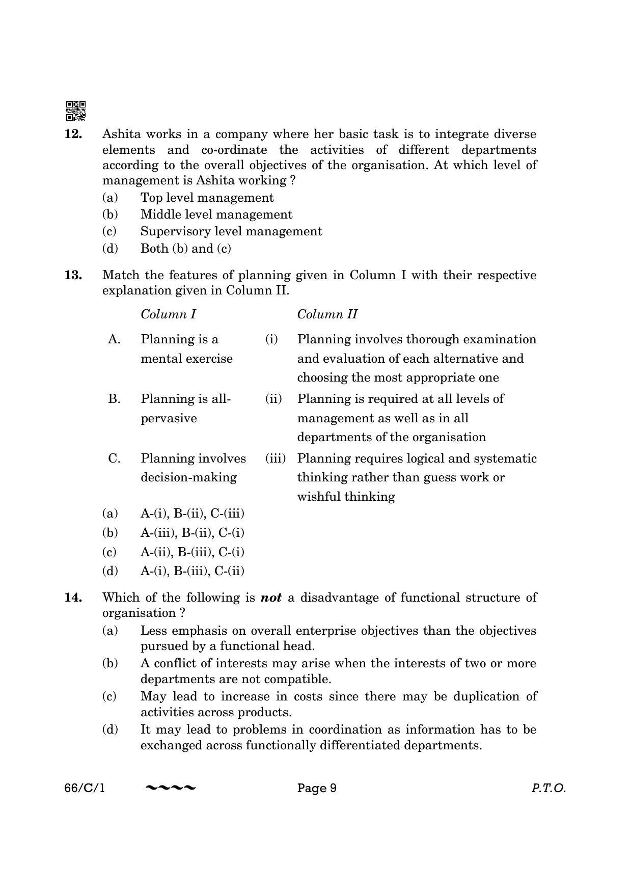 CBSE Class 12 66-1-1 Business Studies 2023 (Compartment) Question Paper - Page 9