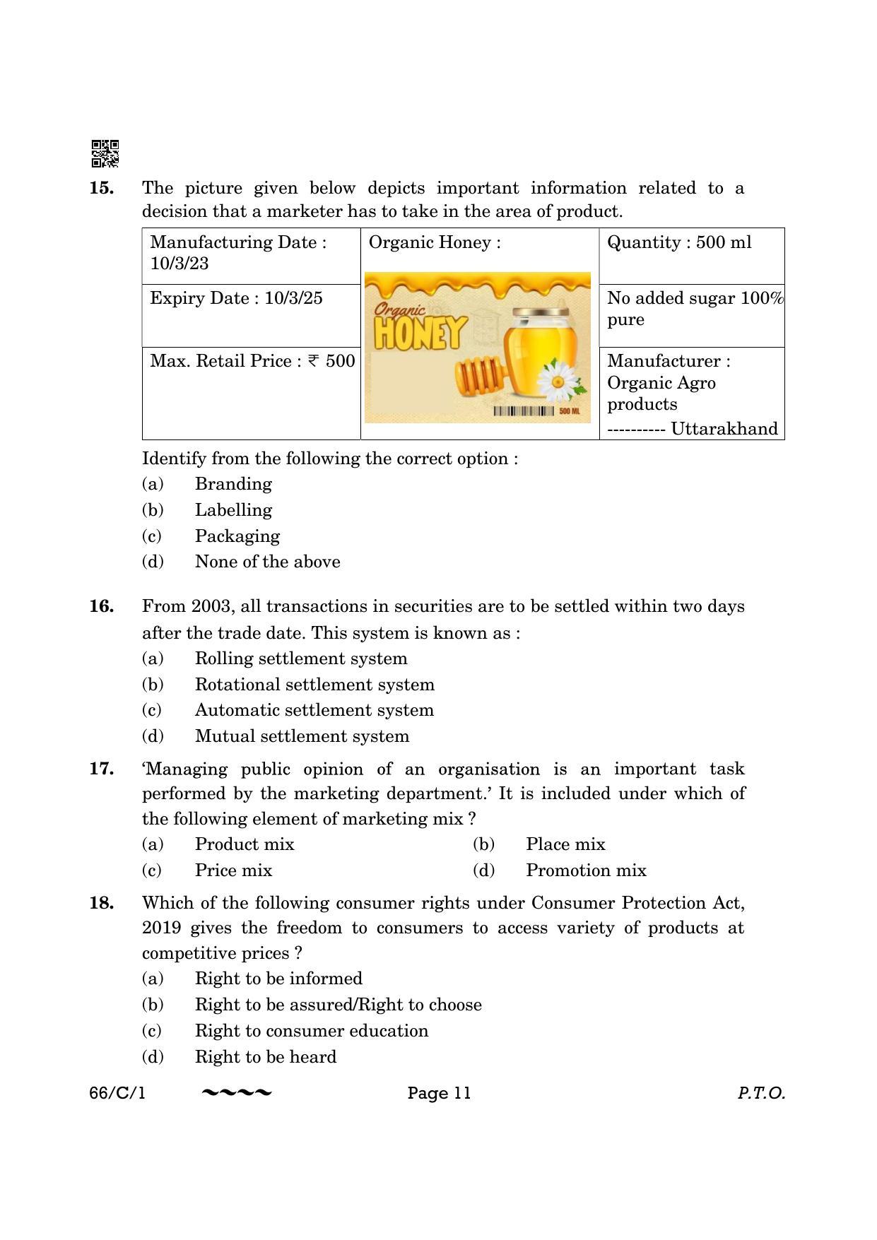 CBSE Class 12 66-1-1 Business Studies 2023 (Compartment) Question Paper - Page 11