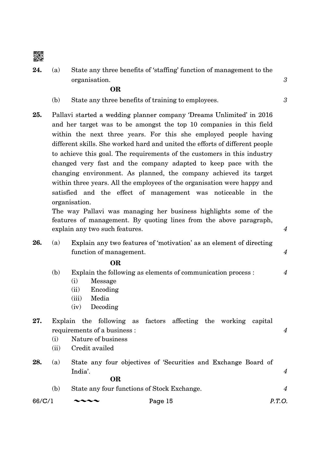 CBSE Class 12 66-1-1 Business Studies 2023 (Compartment) Question Paper - Page 15